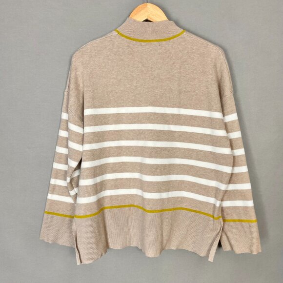 Tahari Sweater Striped XL Women Autumn Fall Pullover Mock Neck Tan White Green - Picture 8 of 11